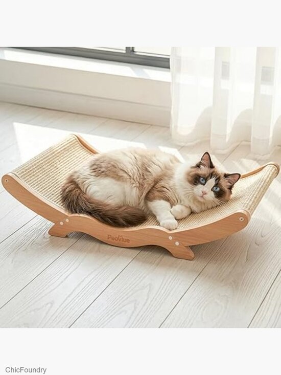 Other - Extra-Large Cat Scratcher Bed with Sisal Pad, Wooden Hammock for Indoor Cats